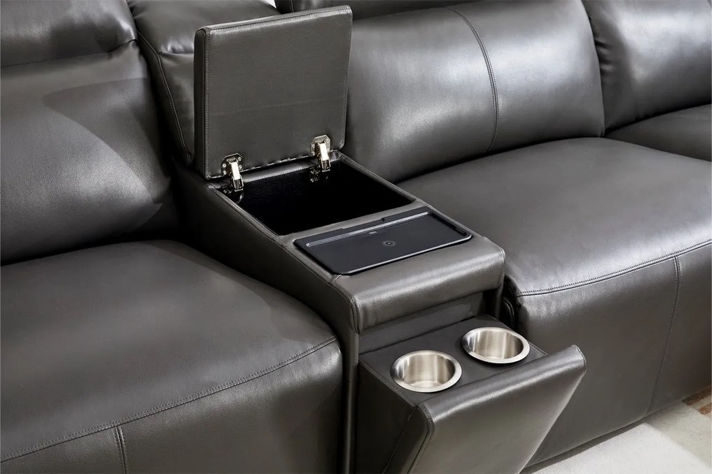 Coltar dumonde cu 2 reclinere electrice, tetiere reglabile, incarcare wireless, suport pahare Valen 334x83cm