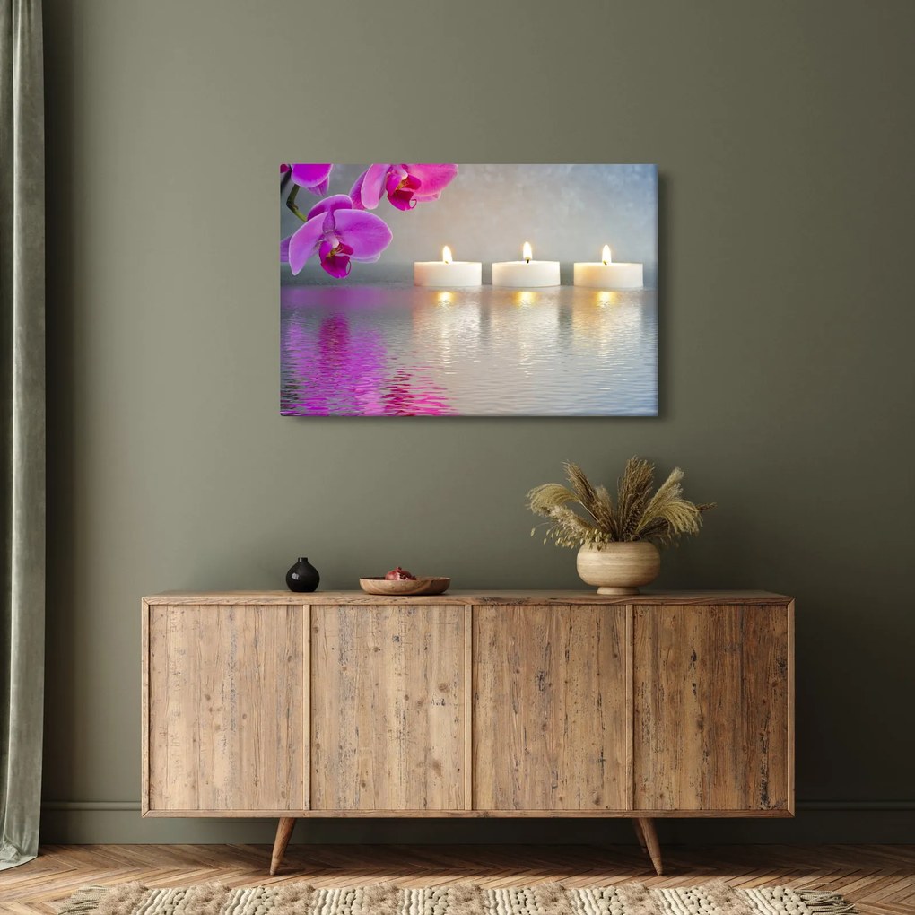 Tablou cu lumânări pe apă (90x60 cm)