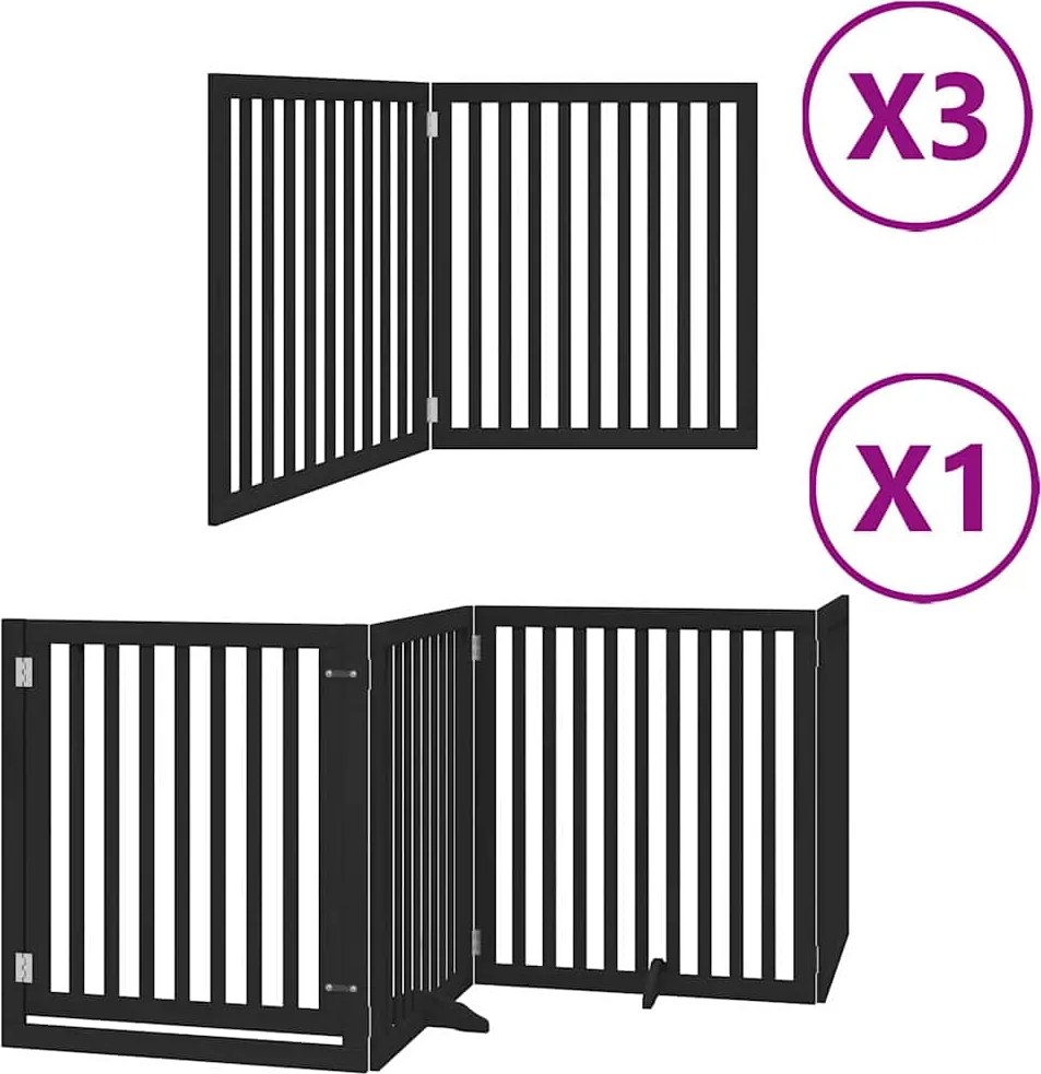 vidaXL Poartă câini pliabilă cu ușă 10 panouri negru 800 cm, lemn plop