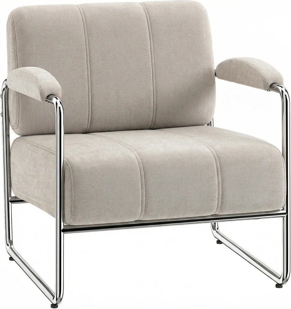 HOMCOM Fotoliu de Living cu Șezut Gros, Spațios, Cusături Duble, Fotoliu pentru Dormitor în Chenille Moale, Ușor de Asamblat, Cadru din Oțel, pentru Living, Birou, Bej | Aosom Romania