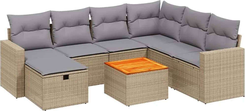 vidaXL Set canapele de grădină, 8 piese, cu perne, bej, poliratan