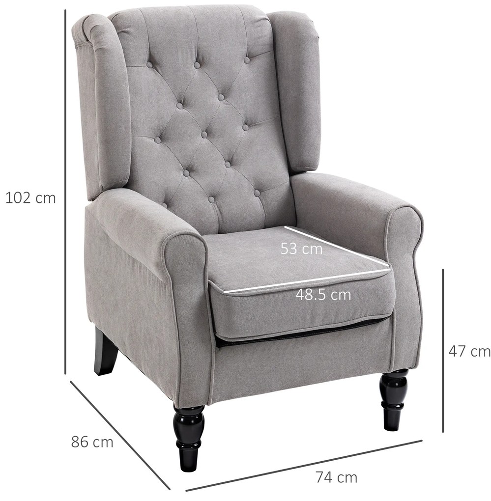 HOMCOM Fotoliu Chesterfield Gri, Confortabil, Comod și Spațiu Generos pentru Living, 74x86x102 cm | Aosom Romania