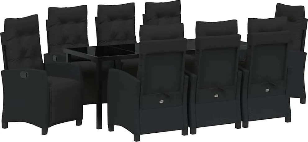 vidaXL Set de masă pentru grădină cu pernă 9 pcs Negru poliratan