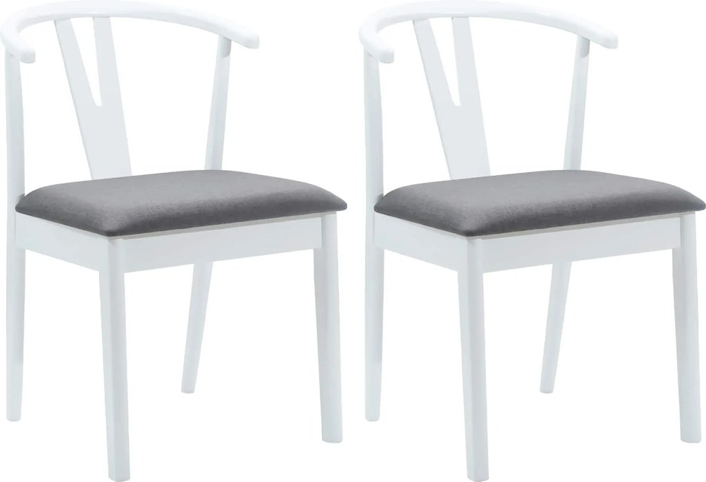 vidaXL Scaun de sufragerie 2 pcs Alb și gri Lemn Solid de Cauciuc