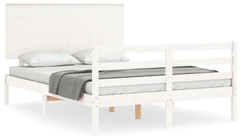 3195197 vidaXL Cadru de pat cu tăblie, dublu, alb, lemn masiv