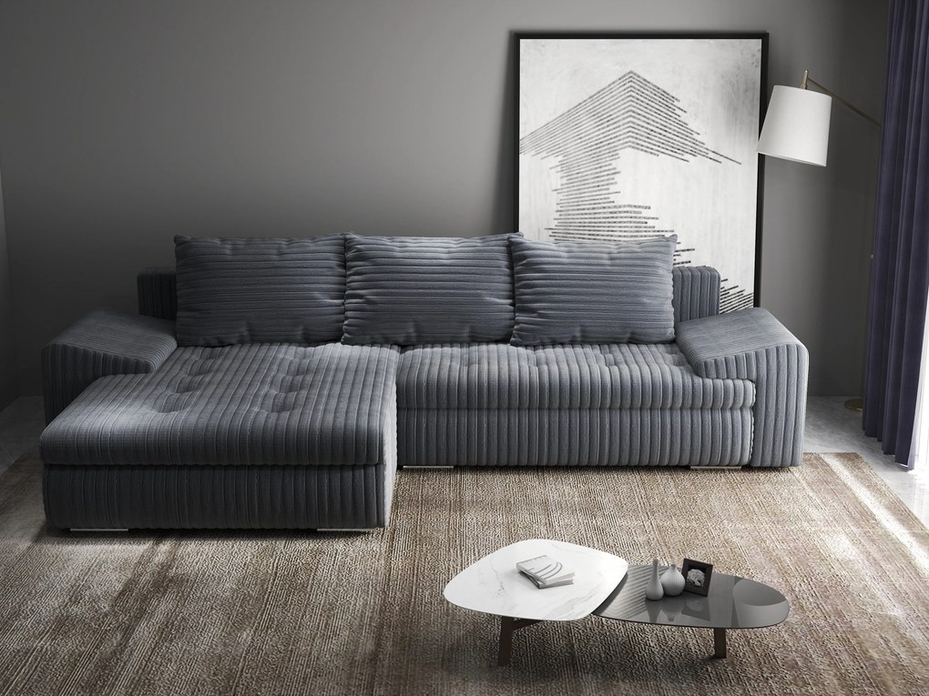 Colțar extensibil dumonde cu ladă de depozitare si sezut confortabil din spuma high-density, Leonardo Ambience Gri 260x185 cm