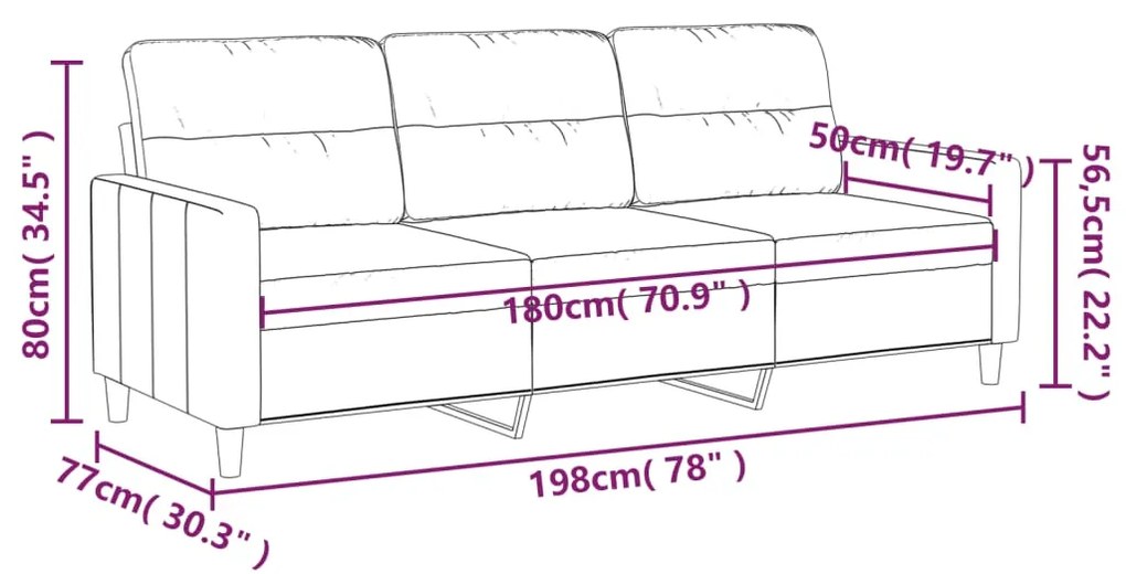 Canapea cu 3 locuri, maro, 180 cm, material textil Maro, 198 x 77 x 80 cm