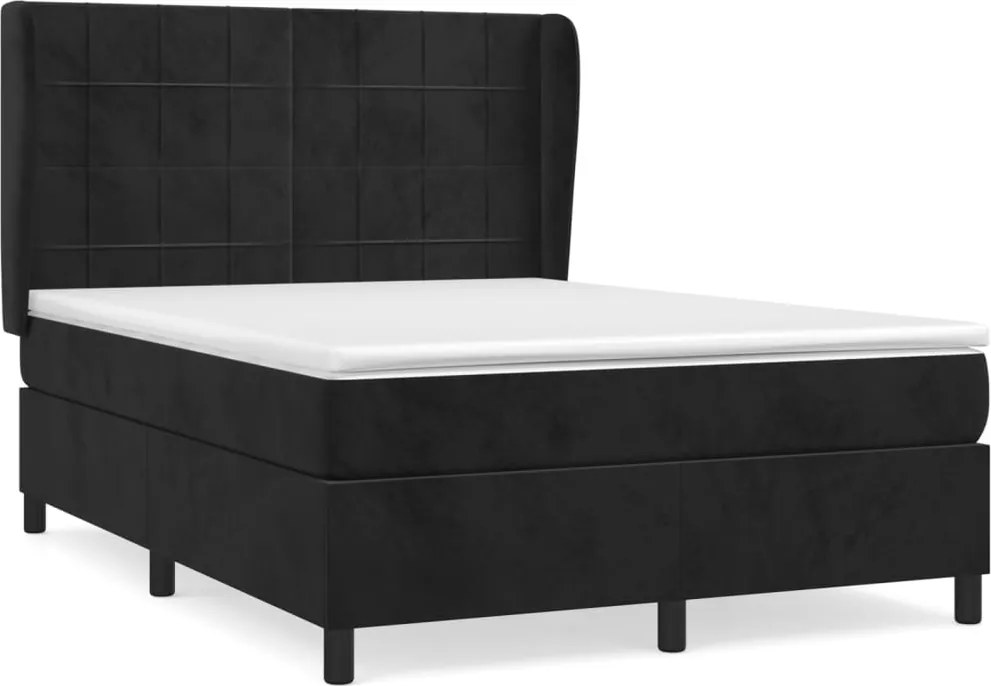 vidaXL Pat box spring cu saltea, negru, 140x190 cm, catifea