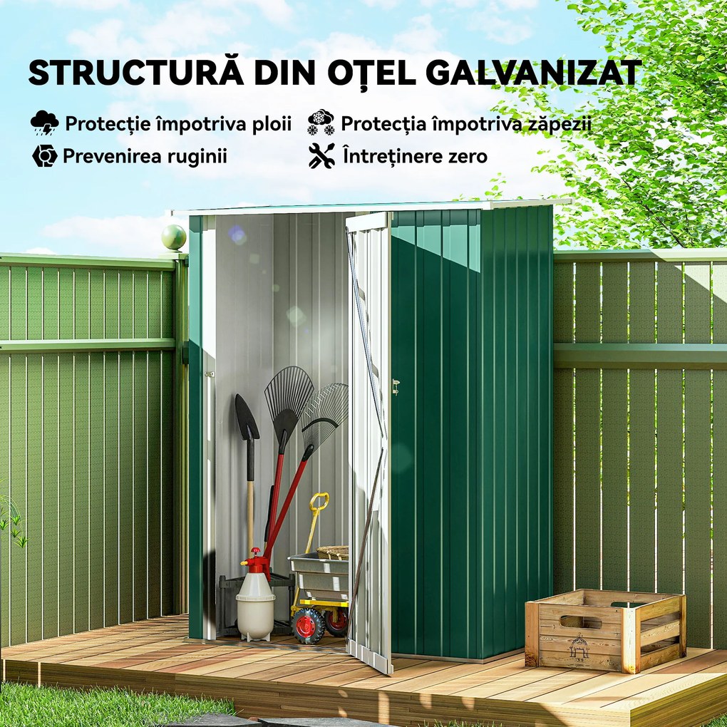 Outsunny Magazie Grădină Dulap pentru Scule 142x84x189cm Din Otel Impermeabil Verde Inchis | Aosom Romania