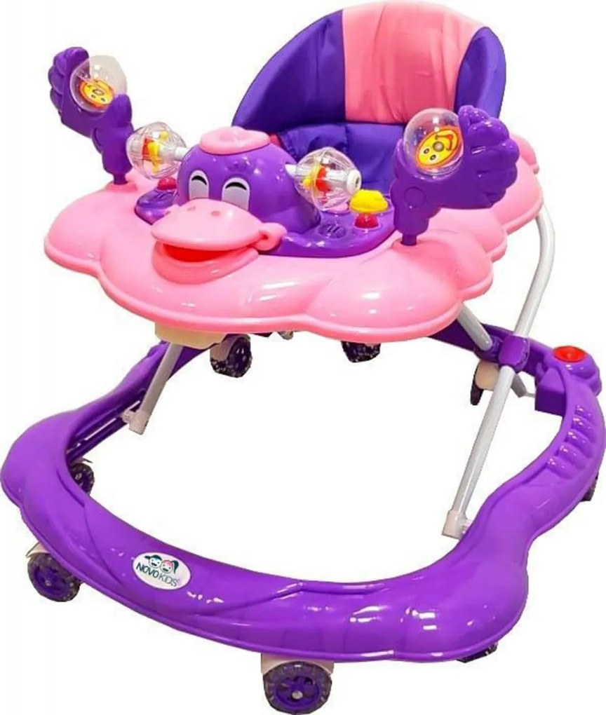 Premergator Reglabil in 3 Trepte NOVOKIDS™ Happy Duck , cu roti din silicon, Ratusca, Pliabil, 8 Roti, Cu Melodii, Mov