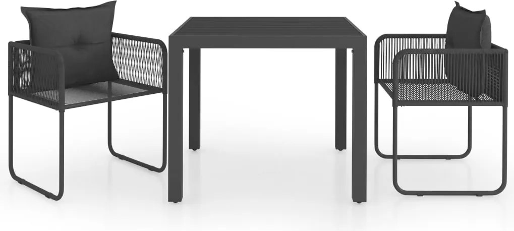 vidaXL Set mobilier masă de grădină, 3 piese, negru, ratan PVC
