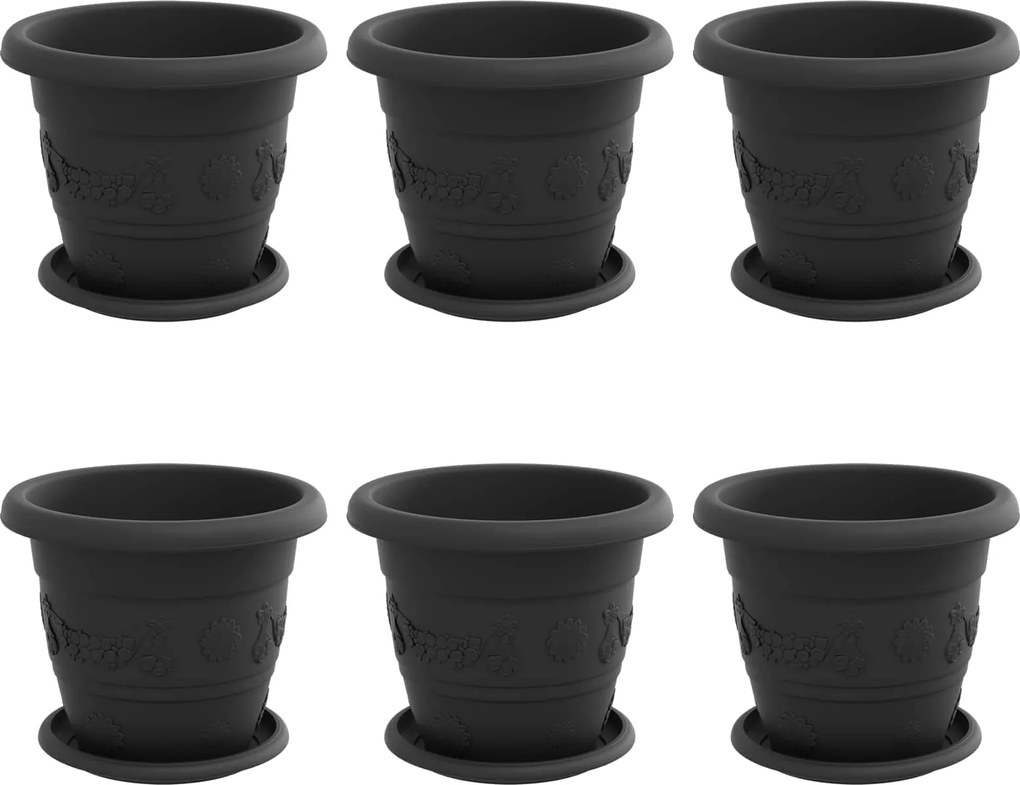 vidaXL Ghivece pentru plante 6 pcs Negru Ø 26 x 21.5 cm Plastic