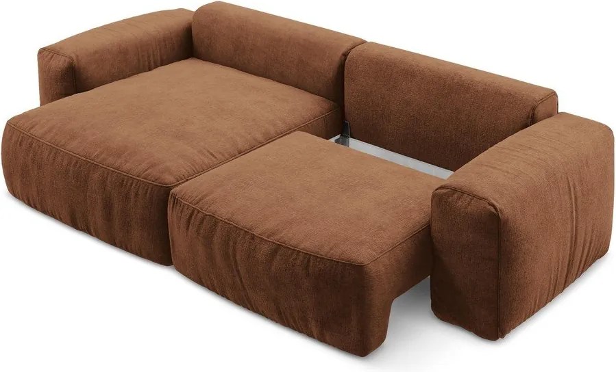 Colțar teracotă extensibil cu tapițerie din chenille (cu colț pe partea stângă/cu șezlong) Kuki – Makamii