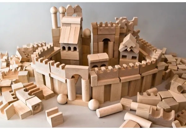 EkoToys - Set 220 cuburi din lemn natural