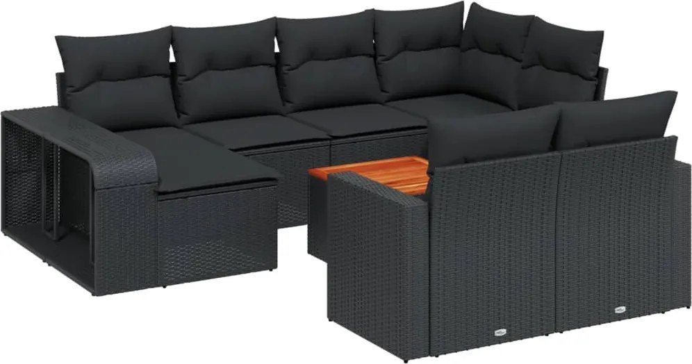 vidaXL Set canapele de grădină cu perne, 11 piese, negru, poliratan