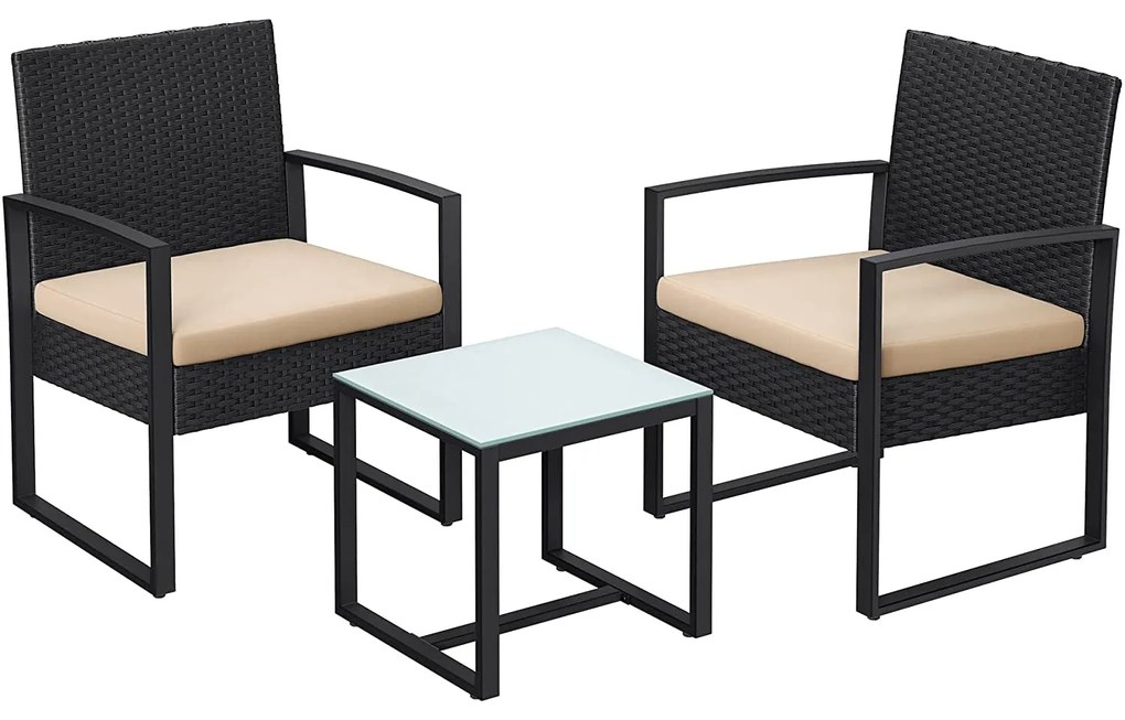 Set mobilier de gradina, 1 masa si 2 negru/bej | SONGMICS