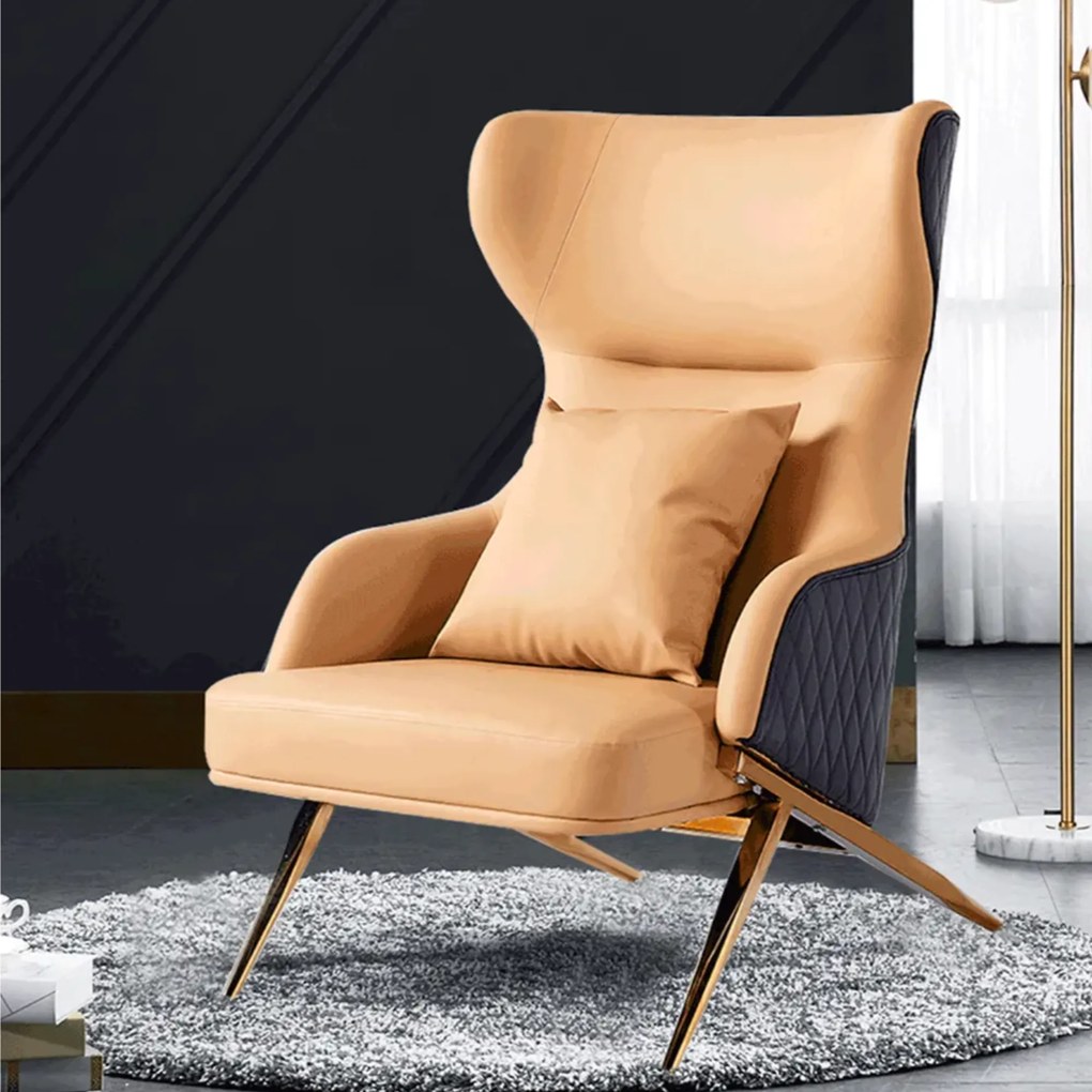 Fotoliu de lux de design, piele ecologică camel / neagră, ARTES