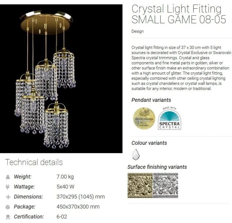 Lustra cu 5 pendule Cristal Bohemia Exclusive SMALL GAME 08-05