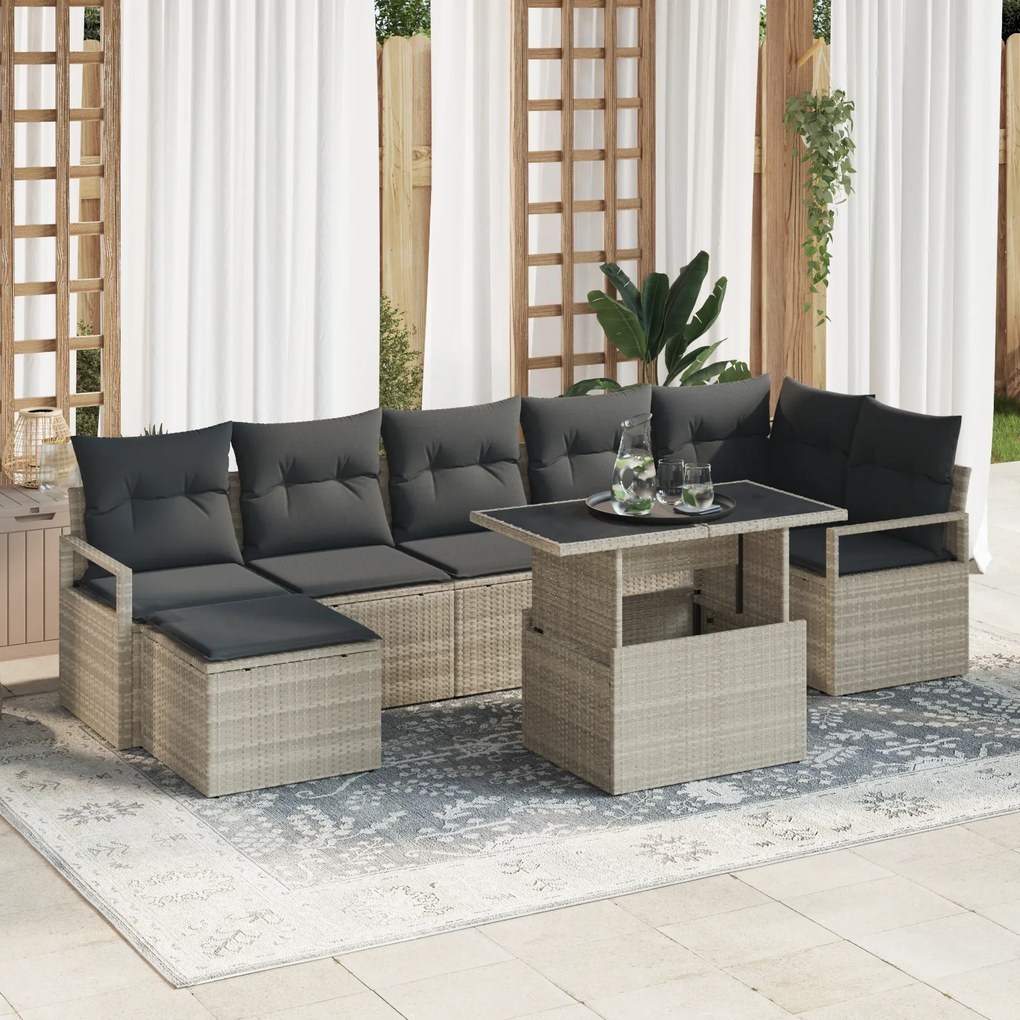 vidaXL Set de canapea pentru grădină, 8 piese, cu perne, gri deschis, din ratan sintetic