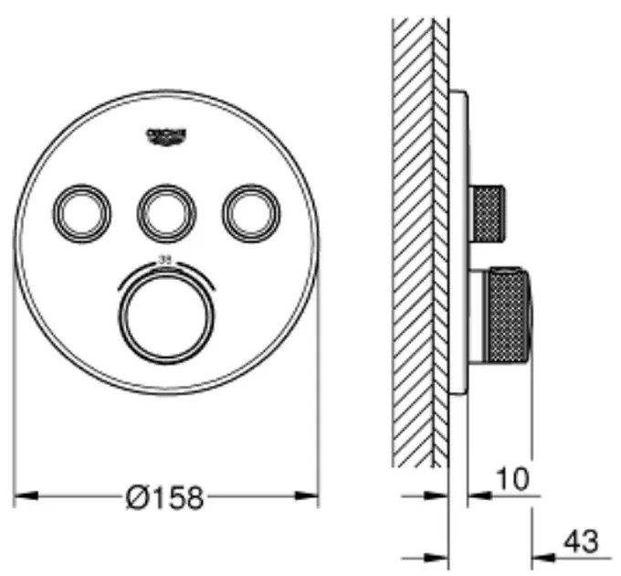 Baterie dus incastrata termostatata crom, rotunda, cu 3 iesiri, Grohe SmartControl