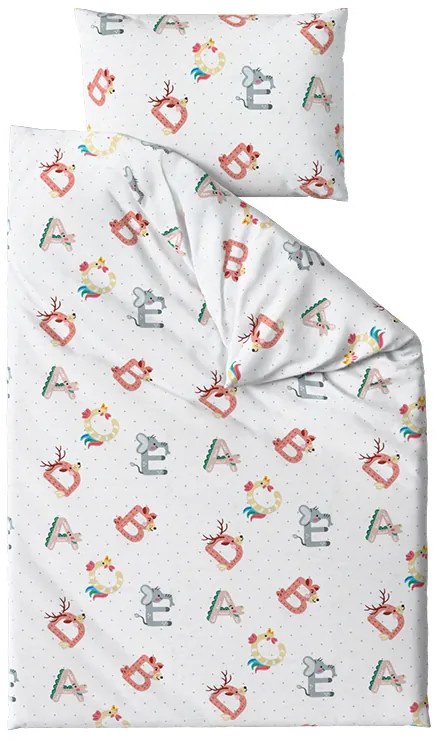Lenjerie de pat pentru patut din bumbac Renforce ALFABET albă Dimensiune lenjerie de pat: 45 x 65 cm | 90 x 140 cm