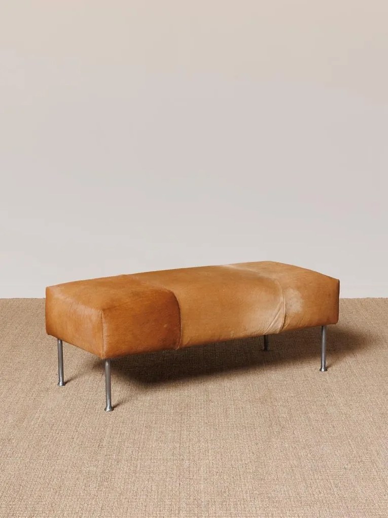 Banchetă hol maro din piele naturală de vacă și metal, 43 x 104 x 46 cm, „Mosset”