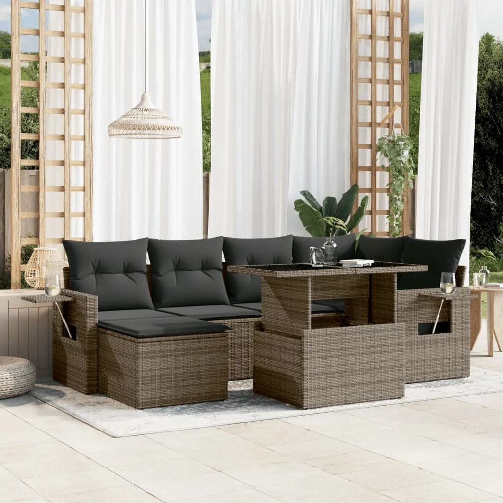 vidaXL Set canapele de grădină, 7 piese, cu perne, gri, poliratan