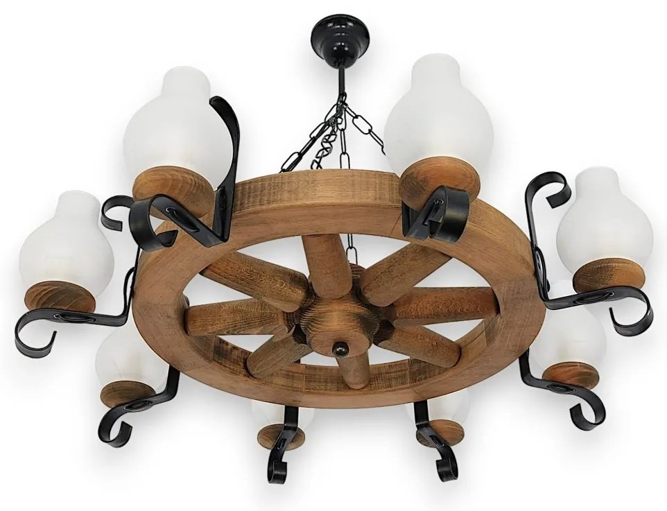 Candelabru rustic fabricat manual din lemn diam.50cm, 8 brate Roata WOOD-RO-SP8D50
