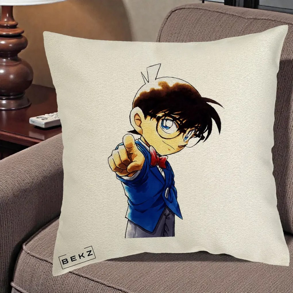Perna Personalizata Detective Conan Conan Arata, 40x40 cm, Ecru, Husa Detasabila, Perna Inclusa, BEKZ®