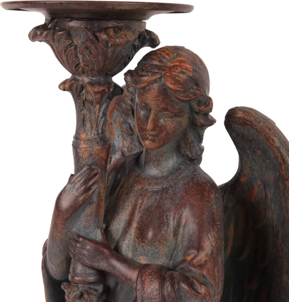 Sfeșnic din polirășină, maro, model înger, finisaj antichizat, 40 x 15 x 13 cm, „Ange”