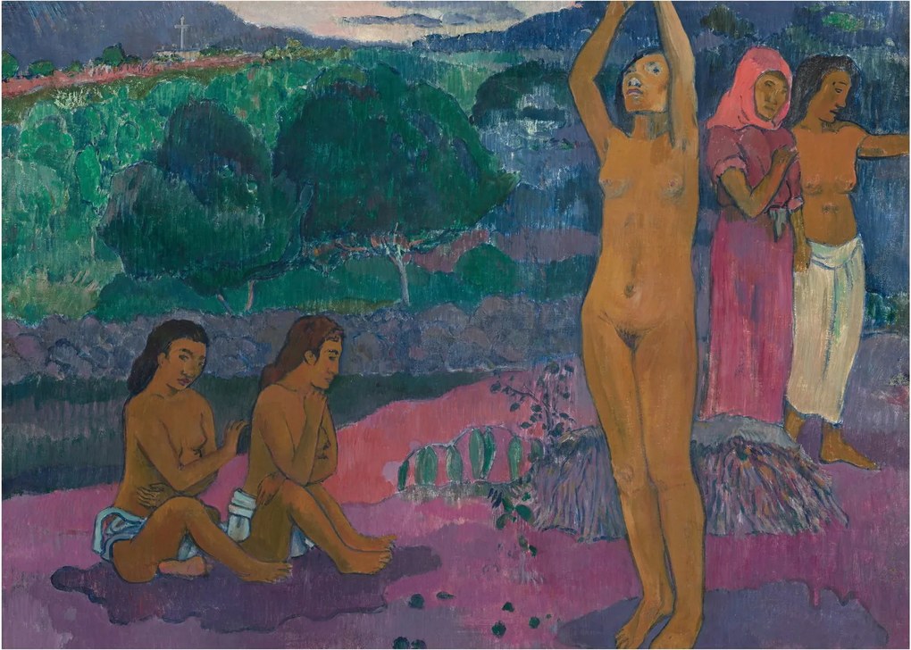 Tablou pe sticlă - Paul Gauguin, The Invocation, reproducere (70x50 cm)