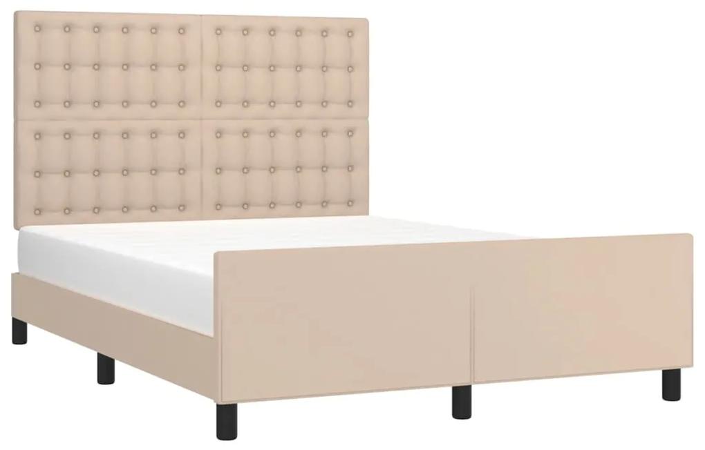 Cadru de pat cu tablie, cappuccino, 140x190 cm, piele ecologica Cappuccino, 140 x 190 cm, Nasturi de tapiterie