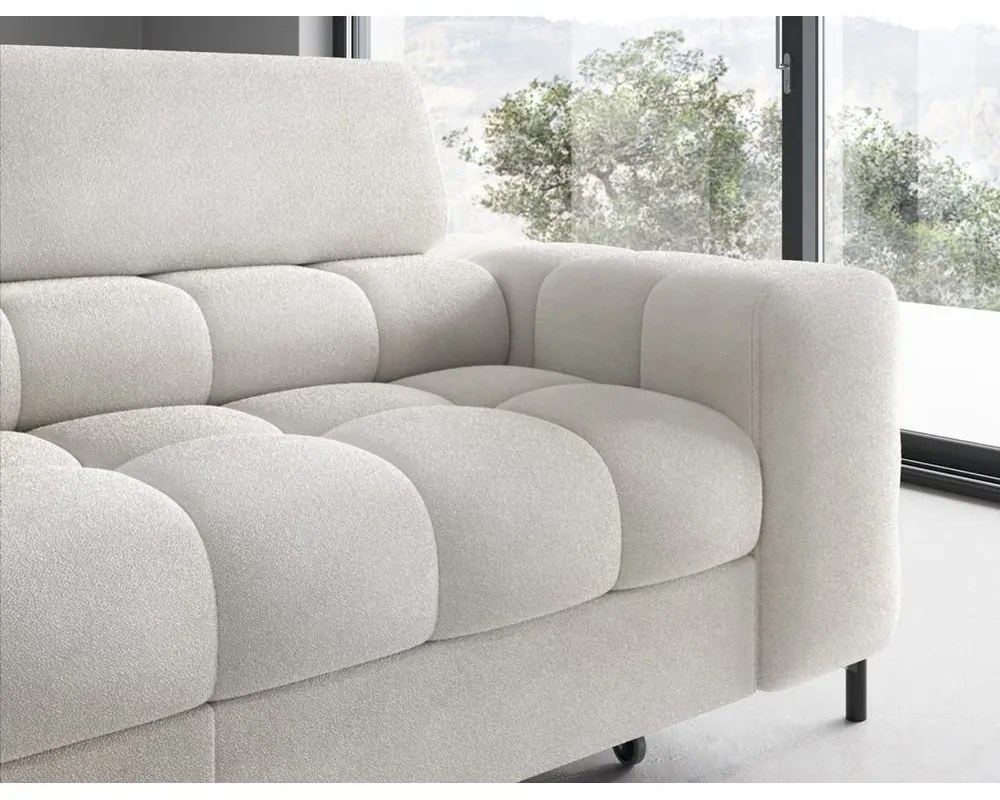 Colțar crem extensibil/cu spațiu de depozitare cu tapițerie din țesătură bouclé (cu colț pe partea stângă/în formă de ”L”) Ferucce – ELTAP