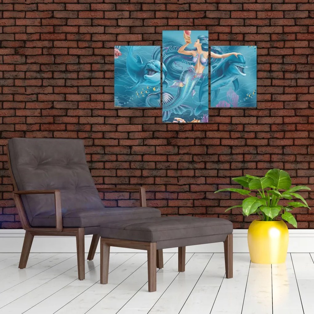 Tablou - Sirenă cu delfini (90x60 cm)