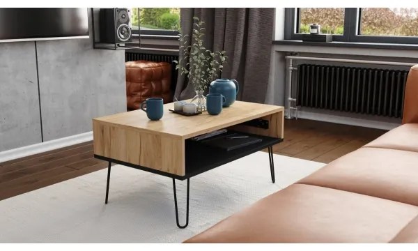 Măsuță de cafea cu blat rabatabil și raft HALIJA stejar/negru