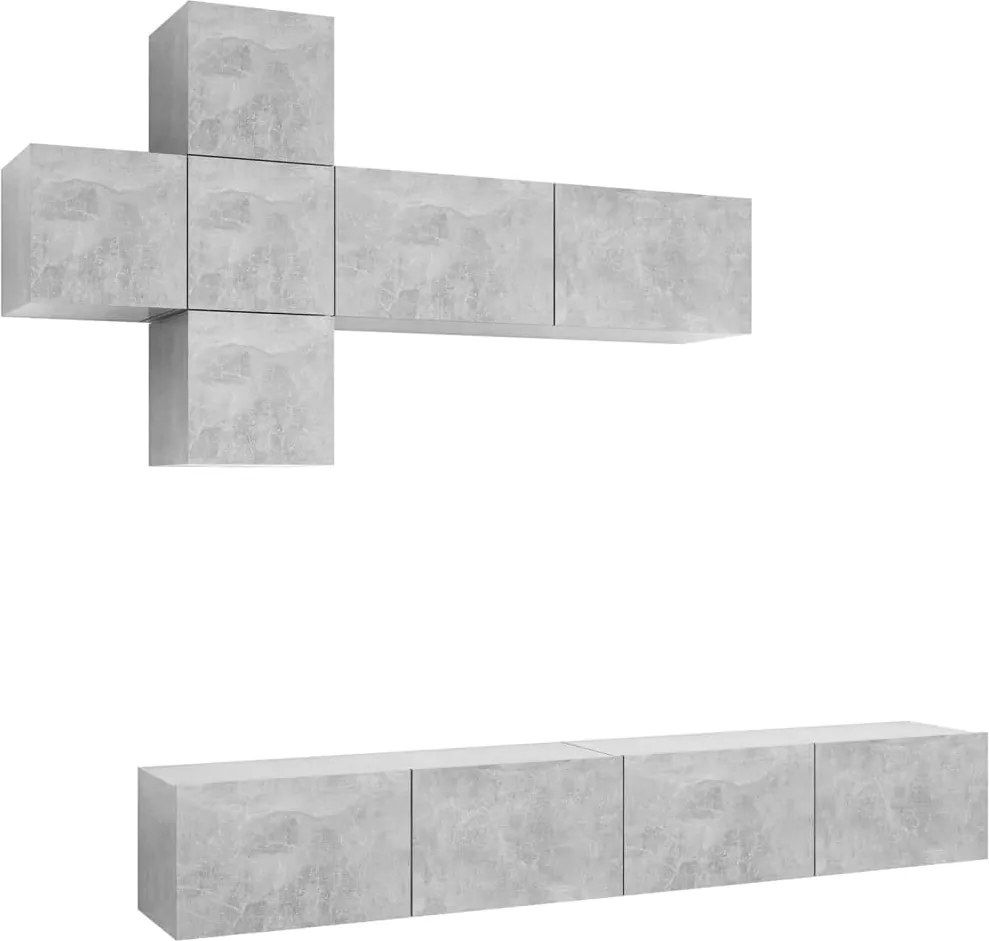 vidaXL Set de dulapuri TV, 7 piese, gri beton, lemn prelucrat