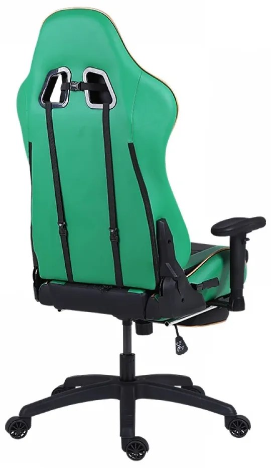 DOWINX Scaun gaming, ergonomic, pernă lombară cu masaj, suport pentru picioare, piele PU matlasata, respirabila, cotiere 4D, rezistent 150 kg, Negru/Verde