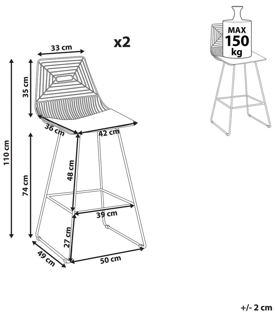 Set 2 buc scaun tip bar Bethel (negru). 1078099