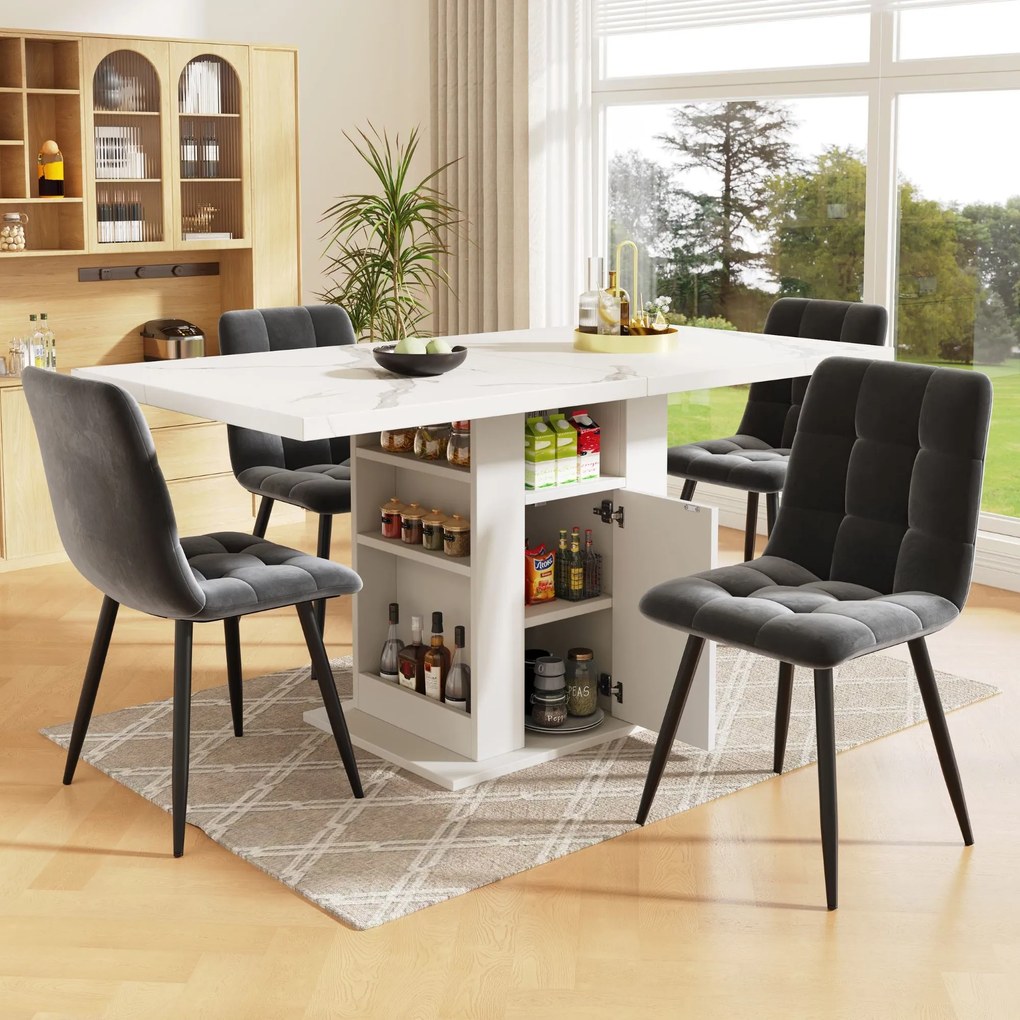 Masă de dining cu spațiu de depozitare, Alb | Aosom Romania