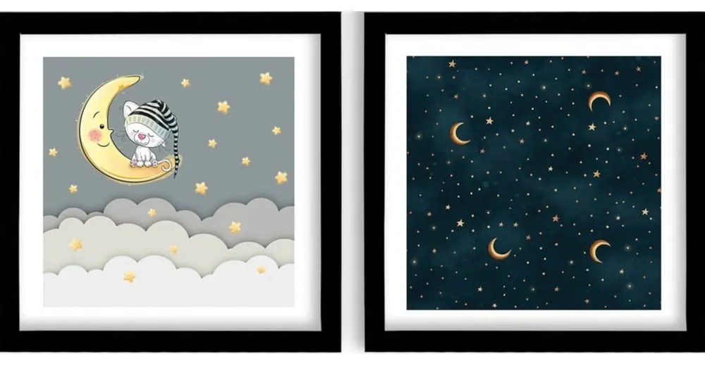 Tablouri pentru copii 2 buc. 33x33 cm Night - Wallity