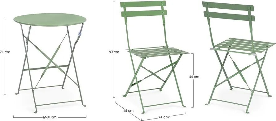 Set de dining pentru grădină verde salvie din oțel pentru 2 persoane Austin – Bizzotto