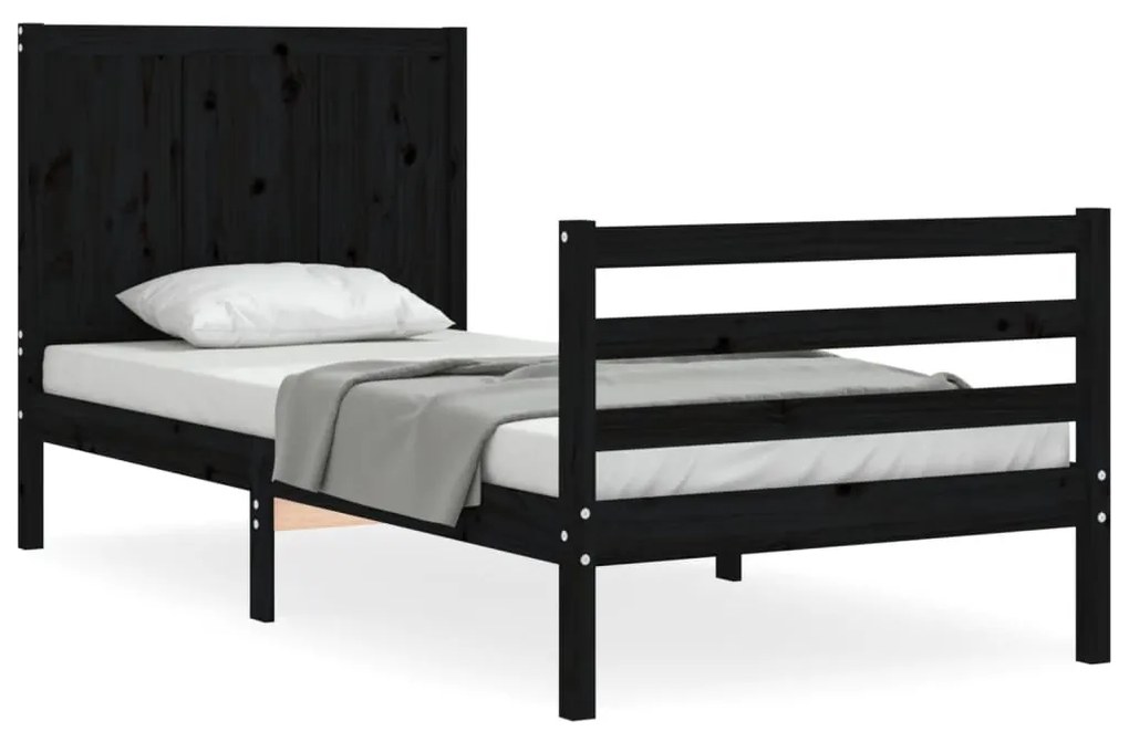 3194495 vidaXL Cadru de pat cu tăblie, negru, 90x200 cm, lemn masiv