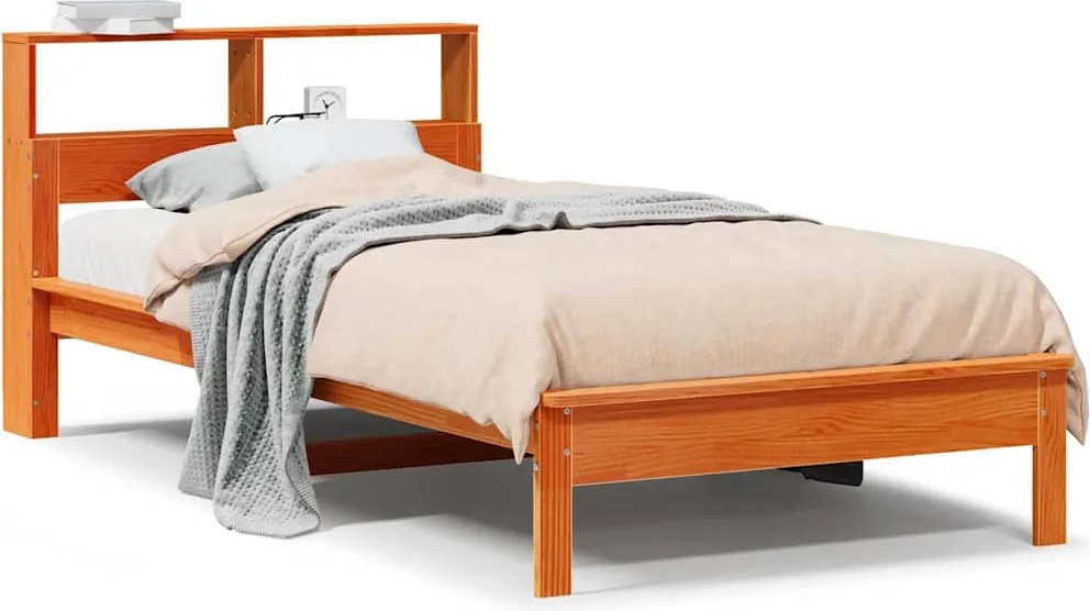 vidaXL Pat bibliotecă fără saltea maro ceruit 75x190 cm lemn masiv pin