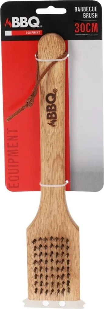 Perie curățare grătar BBQ 30 cm, din lemn cu peri metalici, accesoriu grill rezistent