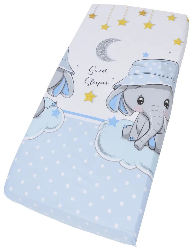 Cearceaf din bumbac cu elastic 120x60 cm Blue Elephant