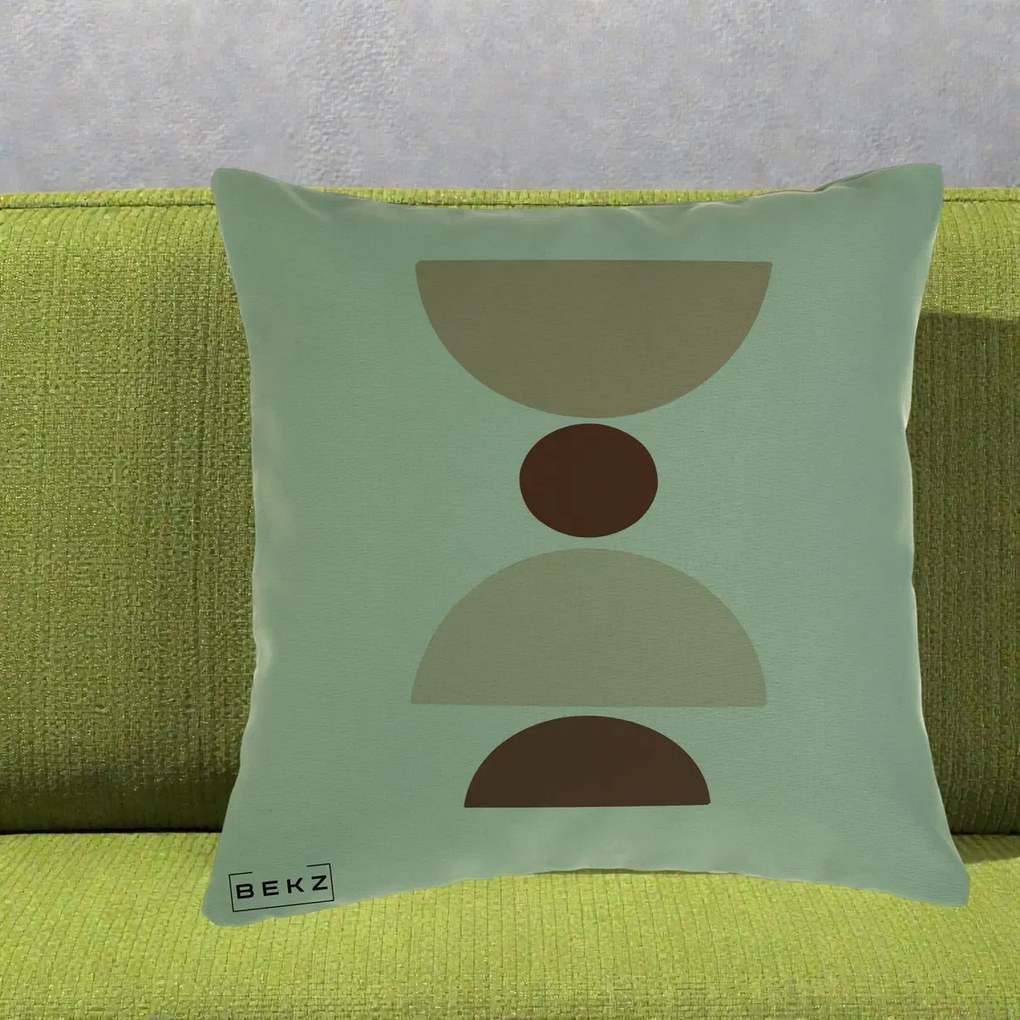 Perna Decorativa Geometric Boho Cerc si Boluri, 40x40 cm, Verde, Husa Detasabila, Perna Inclusa, BEKZ®