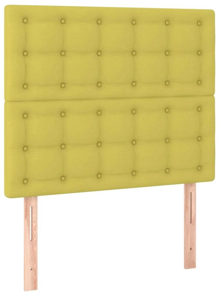 Pat box spring cu saltea, verde, 90x190 cm, textil Verde, 90 x 190 cm, Nasturi de tapiterie