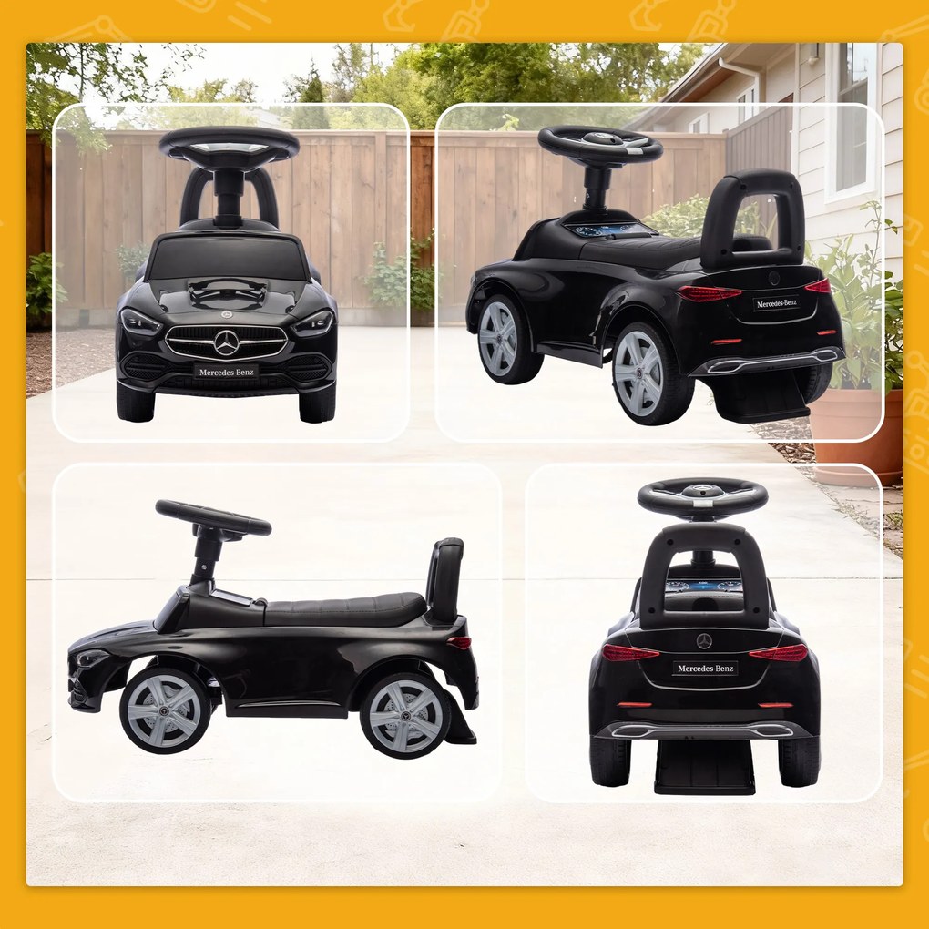 AIYAPLAY Mașinuță Electrică pentru Copii Licență Mercedes Benz cu Claxon și Spațiu Portaoggetti, 65x28x39 cm, Negru | Aosom Romania