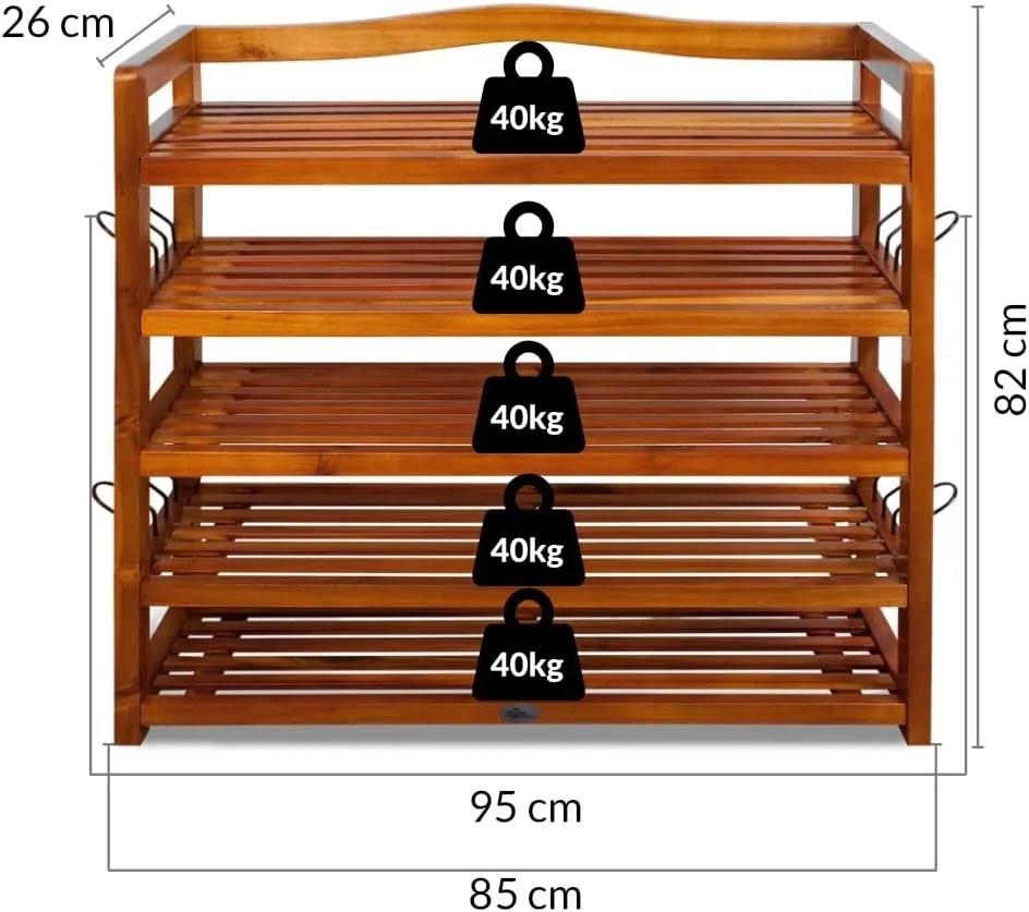Raft pentru pantofi RUSTIC, 5 polițe, 95x26x82cm, maro natural Casaria