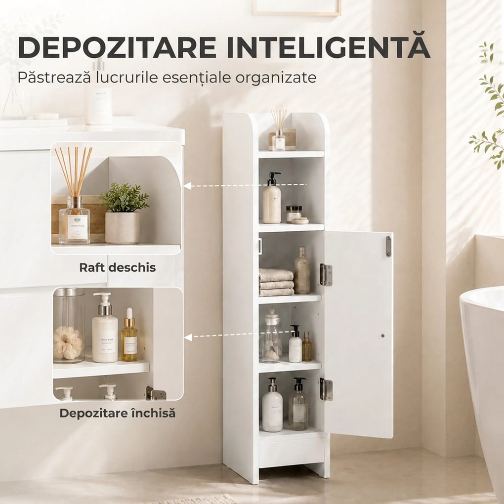 HOMCOM Dulap de Baie Îngust, Economisire de Spațiu, Alb | Aosom Romania